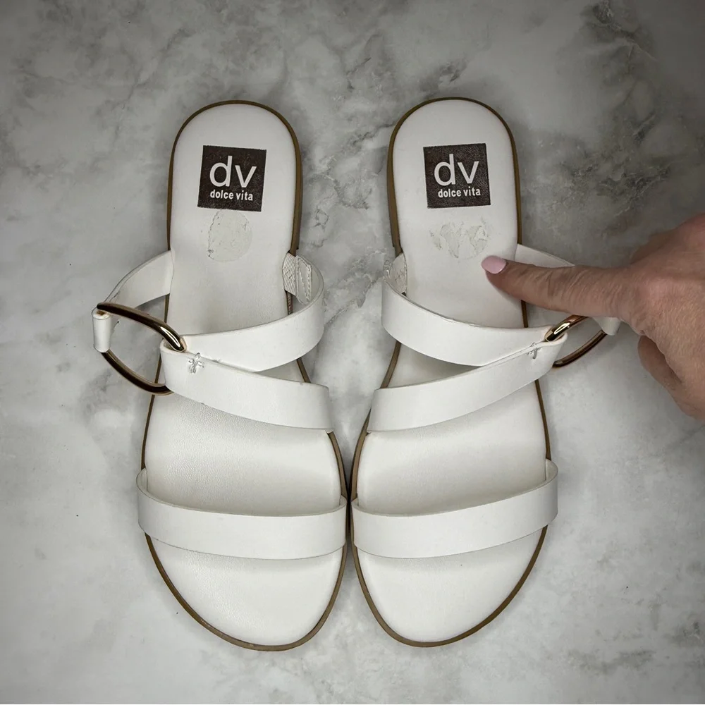 DV by Dolce Vita | Slide Sandals with Gold Ring Detail | White | Size 8 - Picture 6 of 9